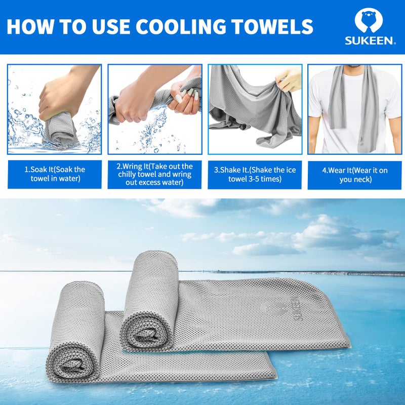 Sukeen [4 Pack] Cooling Towel (40"x12"),Ice Towel,Soft Breathable Chilly Towel,Microfiber Towel for Yoga,Sport,Running,Gym,Workout,Camping,Fitness,Workout & More Activities (Light Grey) - Image 3